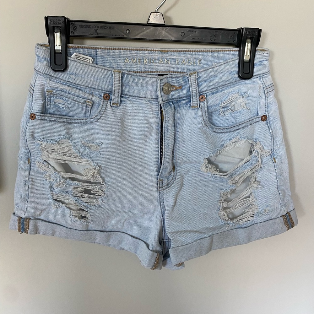 American Eagle Outfitters Light Blue Distressed Denim Shorts